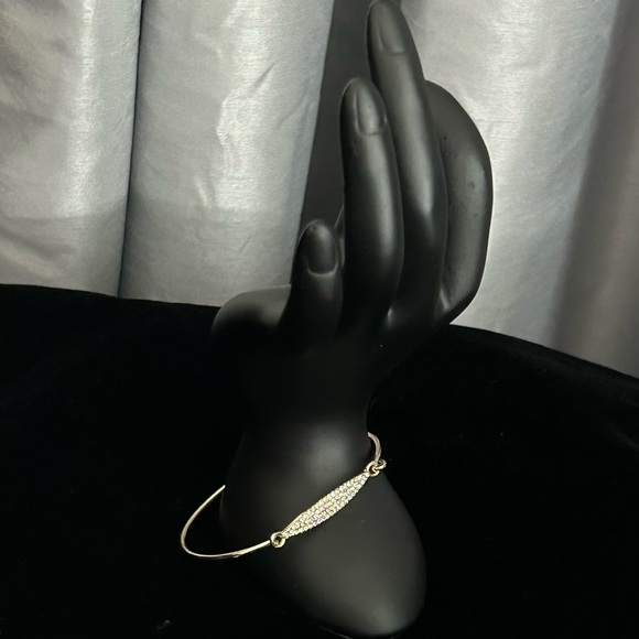 Clear Crystals Set in Gold Tone Latch Bangle Bracelet - Picture 4 of 11